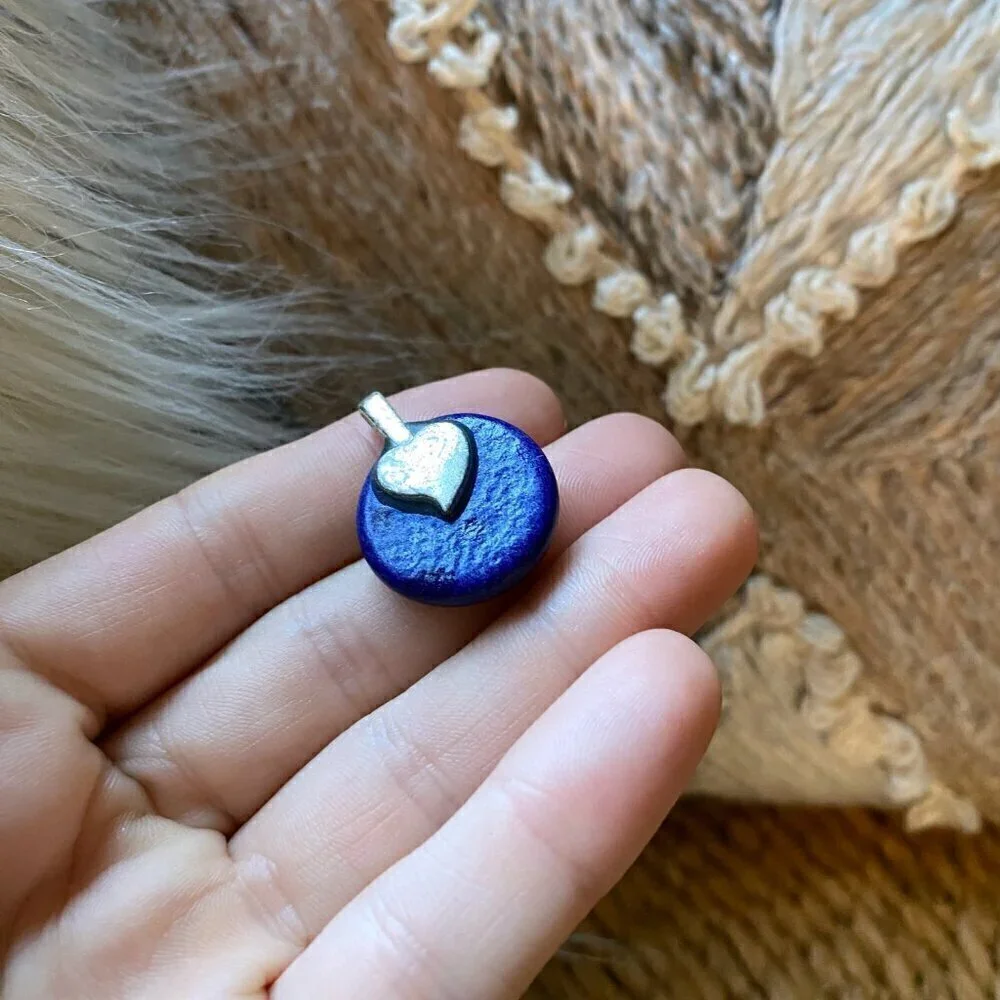 Borosilicate Boro Handmade Lampwork Glass Round Blue Pendant Iridescent